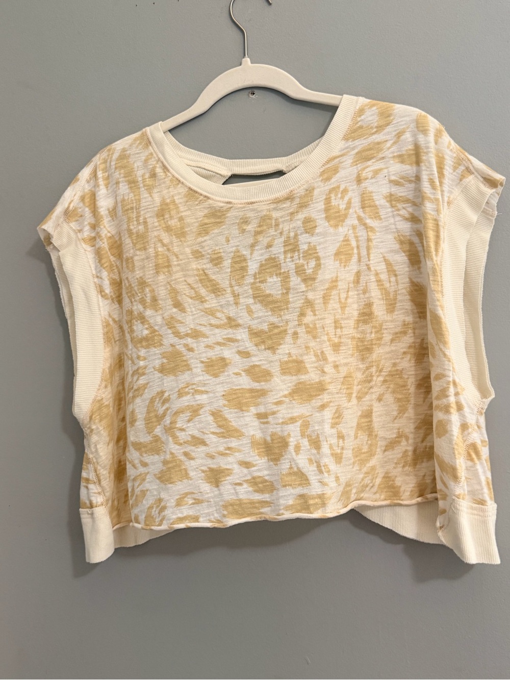 Free People Cream and Yellow Patterned Crop Top